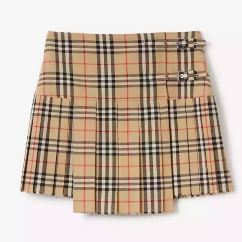 Burberry Tan Pleated A-Line Mini Skirt